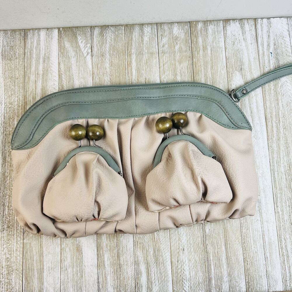 NICA LONDON JILL - CLUTCH GREY TEAL BAG 12" Kiss Lock